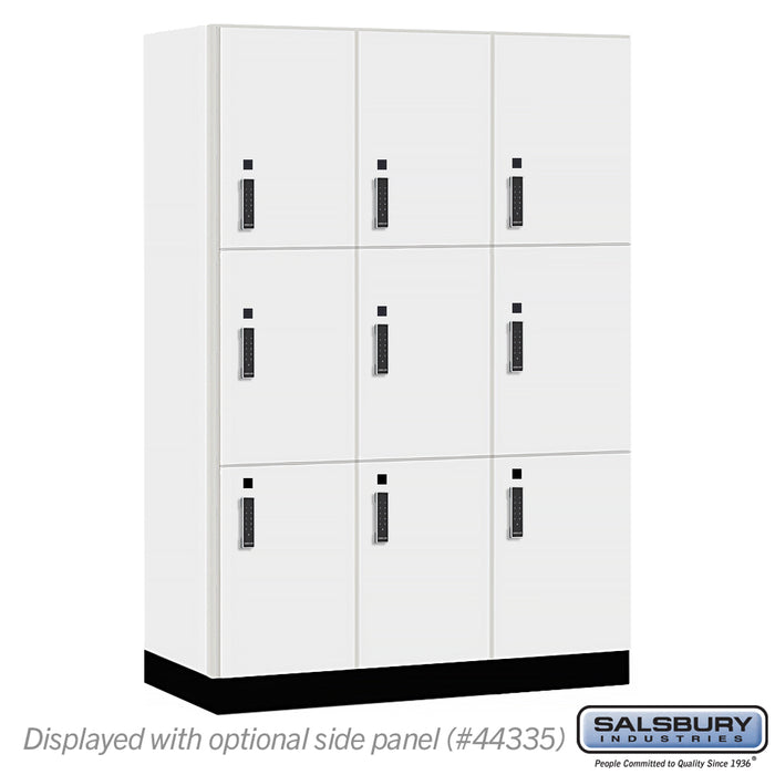 Salsbury 18" Wide Premier Wood Locker - Triple Tier - 3 Wide - 6 Feet High - 21" Deep - Arctic White - Electronic Locks - Sweatfully