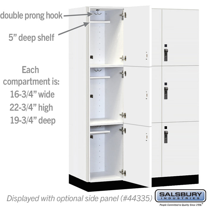 Salsbury 18" Wide Premier Wood Locker - Triple Tier - 3 Wide - 6 Feet High - 21" Deep - Arctic White - Hasps - Sweatfully