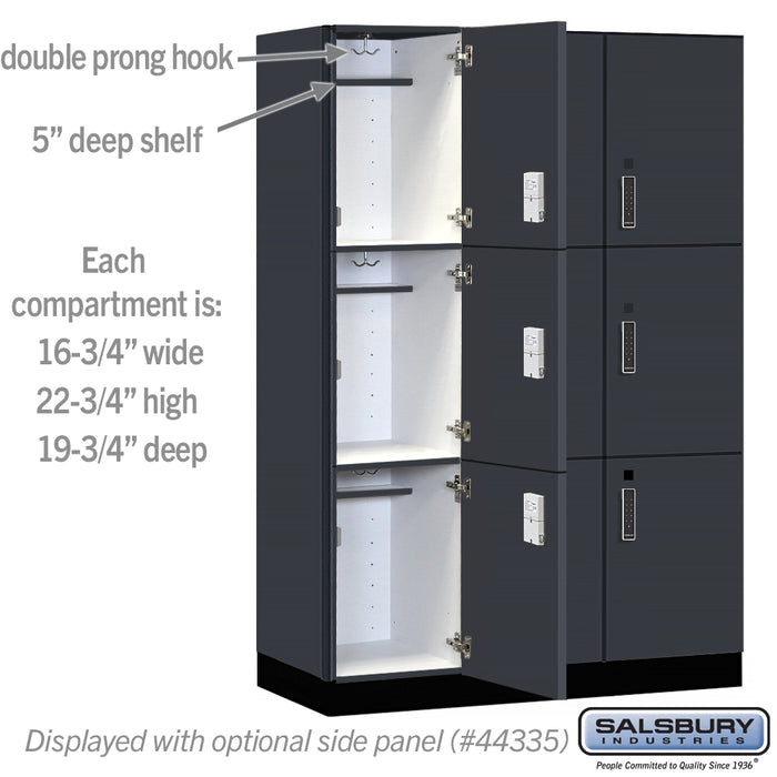Salsbury 18" Wide Premier Wood Locker - Triple Tier - 3 Wide - 6 Feet High - 21" Deep - Carbon Mesh - Electronic Locks - Sweatfully