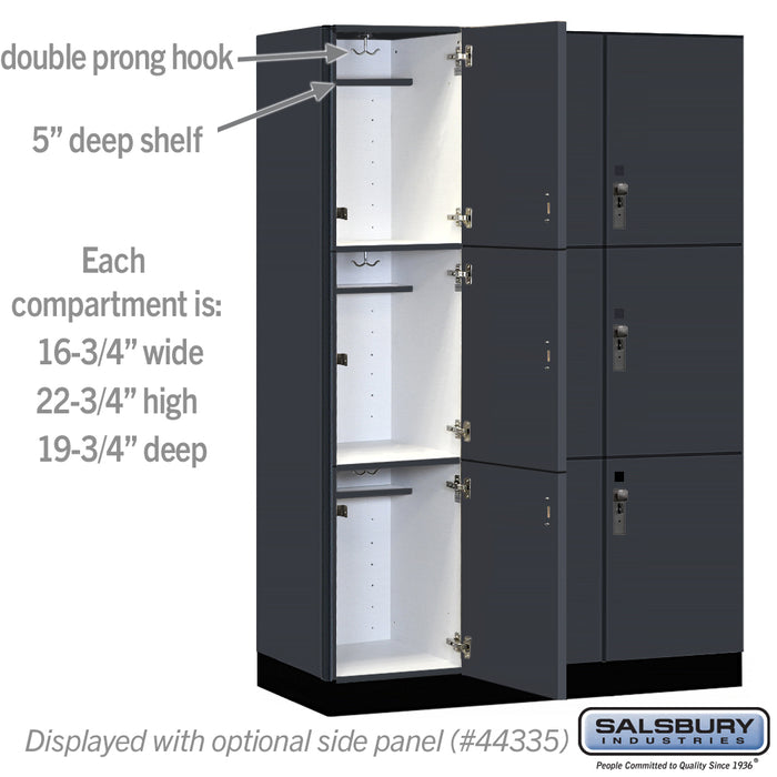 Salsbury 18" Wide Premier Wood Locker - Triple Tier - 3 Wide - 6 Feet High - 21" Deep - Carbon Mesh - Hasps - Sweatfully