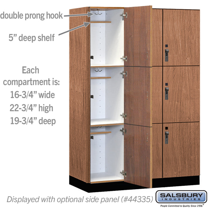 Salsbury 18" Wide Premier Wood Locker - Triple Tier - 3 Wide - 6 Feet High - 21" Deep - Red Oak - Hasps - Sweatfully