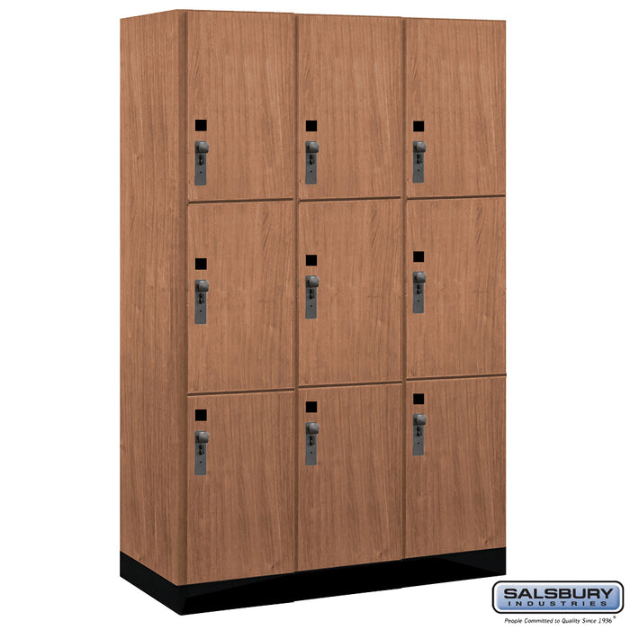 Salsbury 18" Wide Premier Wood Locker - Triple Tier - 3 Wide - 6 Feet High - 21" Deep - Red Oak - Hasps - Sweatfully