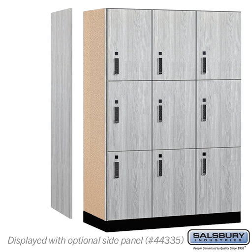 Salsbury 18" Wide Premier Wood Locker - Triple Tier - 3 Wide - 6 Feet High - 21" Deep - Silver Teak - Electronic Locks - Sweatfully