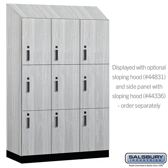 Salsbury 18" Wide Premier Wood Locker - Triple Tier - 3 Wide - 6 Feet High - 21" Deep - Silver Teak - Electronic Locks - Sweatfully