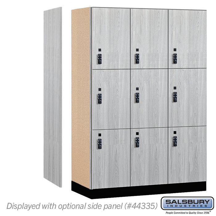 Salsbury 18" Wide Premier Wood Locker - Triple Tier - 3 Wide - 6 Feet High - 21" Deep - Silver Teak - Resettable Combination Locks - Sweatfully