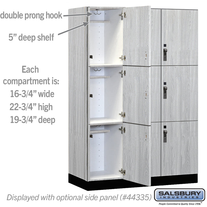 Salsbury 18" Wide Premier Wood Locker - Triple Tier - 3 Wide - 6 Feet High - 21" Deep - Silver Teak - Hasps - Sweatfully