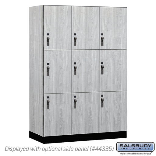 Salsbury 18" Wide Premier Wood Locker - Triple Tier - 3 Wide - 6 Feet High - 21" Deep - Silver Teak - Hasps - Sweatfully