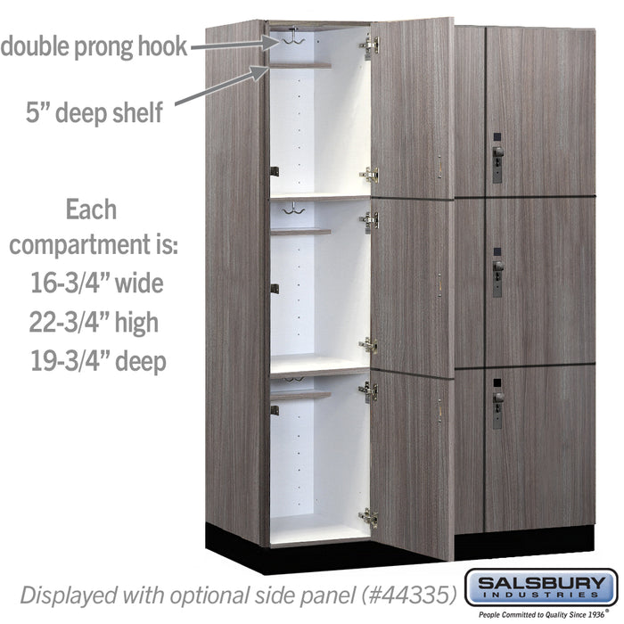 Salsbury 18" Wide Premier Wood Locker - Triple Tier - 3 Wide - 6 Feet High - 21" Deep - Skyline Walnut - Hasps - Sweatfully