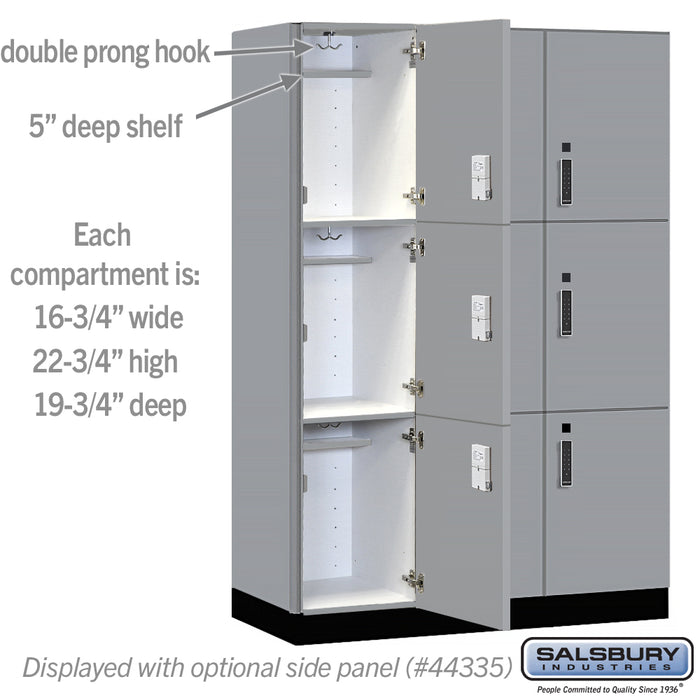 Salsbury 18" Wide Premier Wood Locker - Triple Tier - 3 Wide - 6 Feet High - 21" Deep - Winter Fog - Electronic Locks - Sweatfully