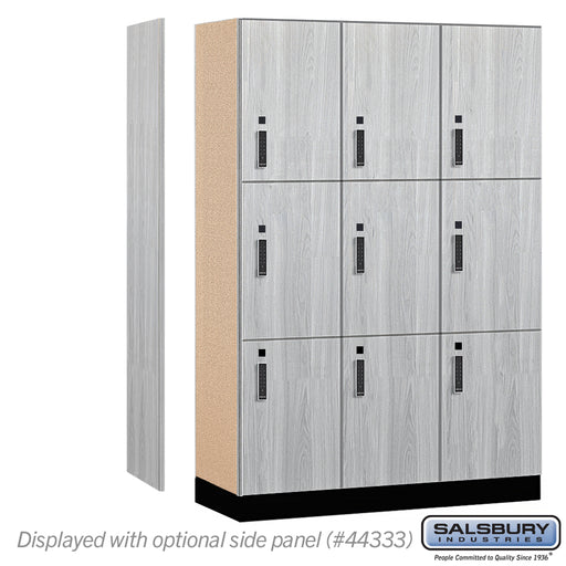 Salsbury 18" Wide Premier Wood Locker - Triple Tier - 3 Wide - 6 Feet High - 18" Deep - Silver Teak - Electronic Locks - Sweatfully