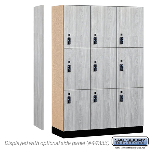 Salsbury 18" Wide Premier Wood Locker - Triple Tier - 3 Wide - 6 Feet High - 18" Deep - Silver Teak - Resettable Combination Locks - Sweatfully