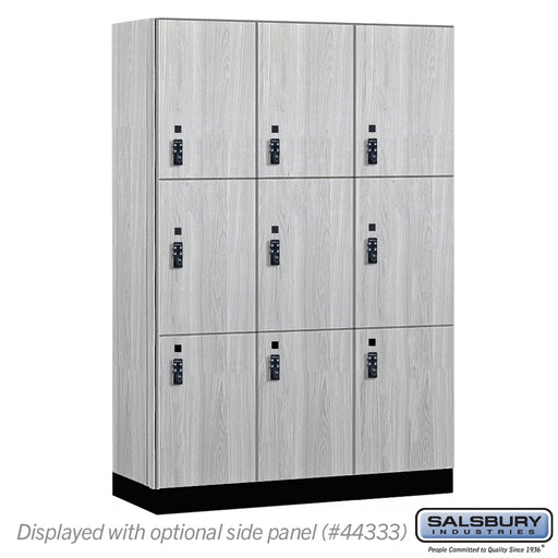 Salsbury 18" Wide Premier Wood Locker - Triple Tier - 3 Wide - 6 Feet High - 18" Deep - Silver Teak - Resettable Combination Locks - Sweatfully