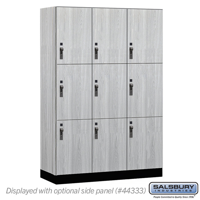 Salsbury 18" Wide Premier Wood Locker - Triple Tier - 3 Wide - 6 Feet High - 18" Deep - Silver Teak - Hasps - Sweatfully