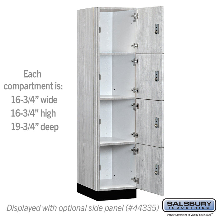 Salsbury 18" Wide Premier Wood Locker - Four Tier - 1 Wide - 6 Feet High - 21" Deep - Silver Teak - Resettable Combination Locks - Sweatfully