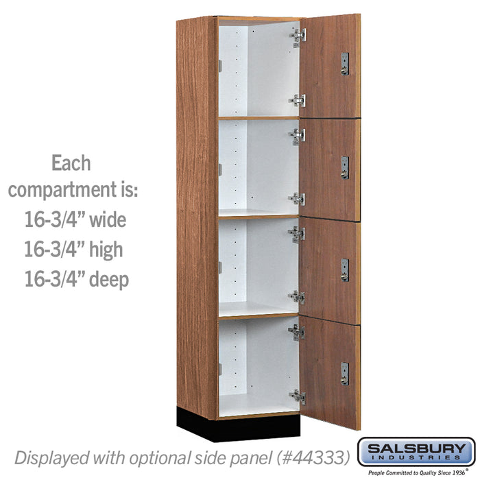 Salsbury 18" Wide Premier Wood Locker - Four Tier - 1 Wide - 6 Feet High - 18" Deep - Red Oak - Resettable Combination Locks - Sweatfully