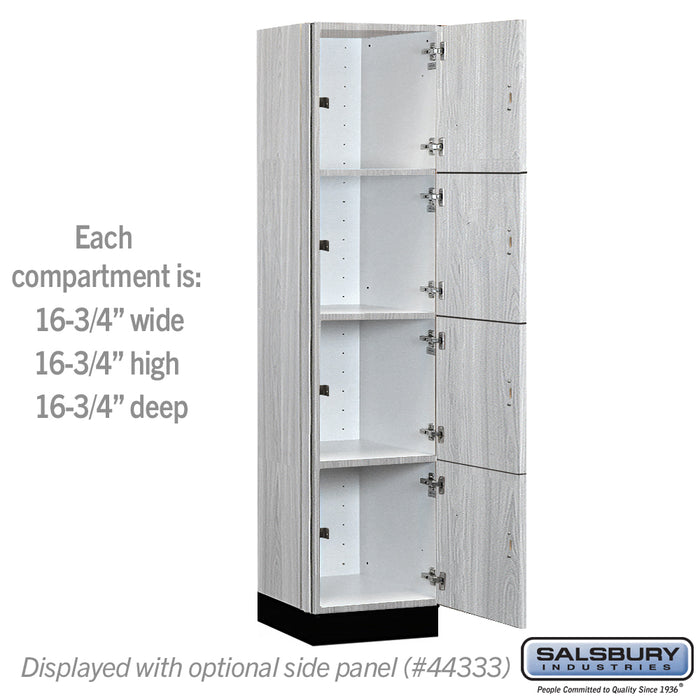 Salsbury 18" Wide Premier Wood Locker - Four Tier - 1 Wide - 6 Feet High - 18" Deep - Silver Teak - Hasps - Sweatfully