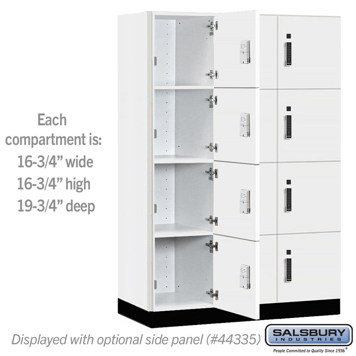 Salsbury 18" Wide Premier Wood Locker - Four Tier - 3 Wide - 6 Feet High - 21" Deep - Arctic White - Electronic Locks - Sweatfully