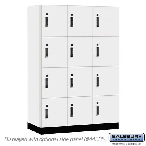 Salsbury 18" Wide Premier Wood Locker - Four Tier - 3 Wide - 6 Feet High - 21" Deep - Arctic White - Electronic Locks - Sweatfully
