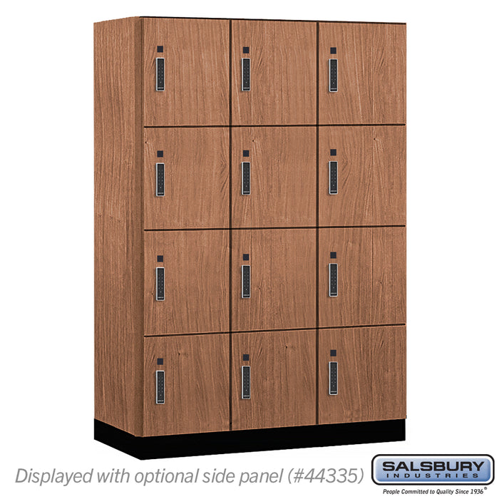 Salsbury 18" Wide Premier Wood Locker - Four Tier - 3 Wide - 6 Feet High - 21" Deep - Red Oak - Electronic Locks - Sweatfully