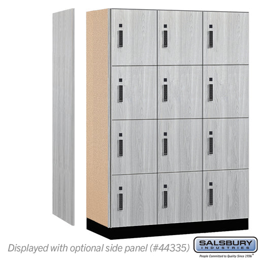 Salsbury 18" Wide Premier Wood Locker - Four Tier - 3 Wide - 6 Feet High - 21" Deep - Silver Teak - Electronic Locks - Sweatfully