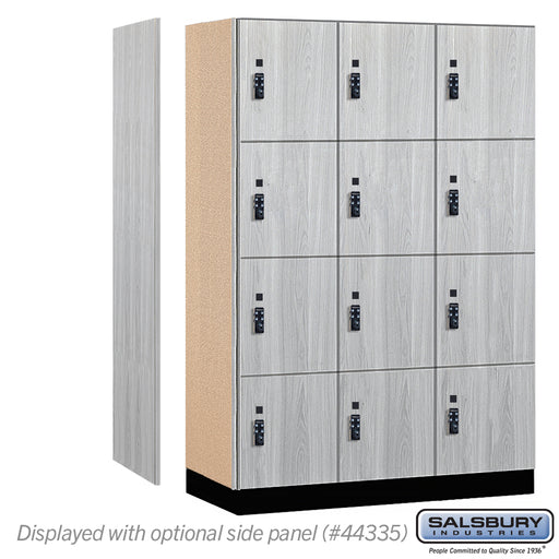 Salsbury 18" Wide Premier Wood Locker - Four Tier - 3 Wide - 6 Feet High - 21" Deep - Silver Teak - Resettable Combination Locks - Sweatfully