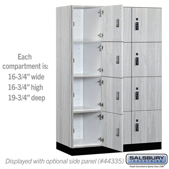 Salsbury 18" Wide Premier Wood Locker - Four Tier - 3 Wide - 6 Feet High - 21" Deep - Silver Teak - Resettable Combination Locks - Sweatfully