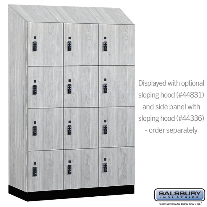 Salsbury 18" Wide Premier Wood Locker - Four Tier - 3 Wide - 6 Feet High - 21" Deep - Silver Teak - Resettable Combination Locks - Sweatfully