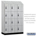 Salsbury 18" Wide Premier Wood Locker - Four Tier - 3 Wide - 6 Feet High - 21" Deep - Silver Teak - Resettable Combination Locks - Sweatfully