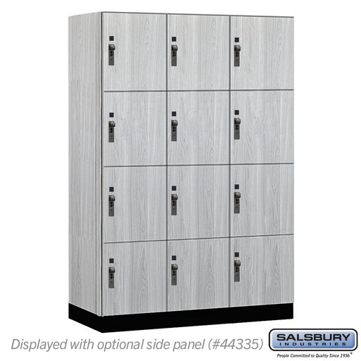 Salsbury 18" Wide Premier Wood Locker - Four Tier - 3 Wide - 6 Feet High - 21" Deep - Silver Teak - Hasps - Sweatfully