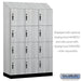 Salsbury 18" Wide Premier Wood Locker - Four Tier - 3 Wide - 6 Feet High - 21" Deep - Silver Teak - Hasps - Sweatfully