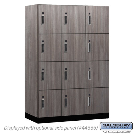 Salsbury 18" Wide Premier Wood Locker - Four Tier - 3 Wide - 6 Feet High - 21" Deep - Skyline Walnut - Electronic Locks - Sweatfully