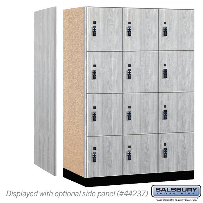 Salsbury 18" Wide Premier Wood Locker - Four Tier - 3 Wide - 6 Feet High - 24" Deep - Silver Teak - Resettable Combination Locks - Sweatfully
