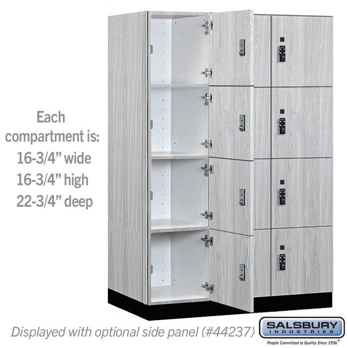 Salsbury 18" Wide Premier Wood Locker - Four Tier - 3 Wide - 6 Feet High - 24" Deep - Silver Teak - Resettable Combination Locks - Sweatfully