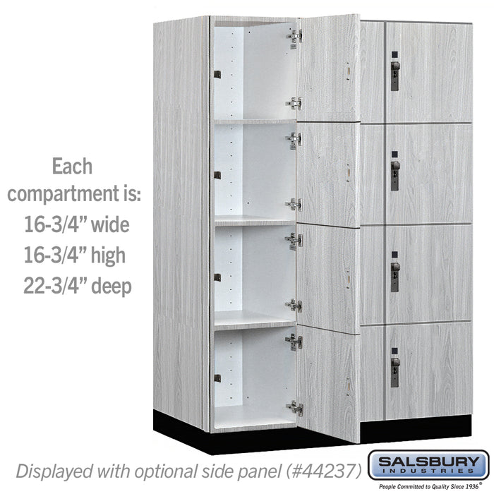 Salsbury 18" Wide Premier Wood Locker - Four Tier - 3 Wide - 6 Feet High - 24" Deep - Silver Teak - Hasps - Sweatfully