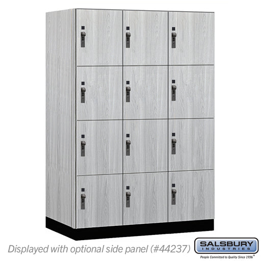 Salsbury 18" Wide Premier Wood Locker - Four Tier - 3 Wide - 6 Feet High - 24" Deep - Silver Teak - Hasps - Sweatfully