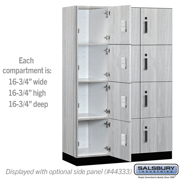 Salsbury 18" Wide Premier Wood Locker - Four Tier - 3 Wide - 6 Feet High - 18" Deep - Silver Teak - Electronic Locks - Sweatfully