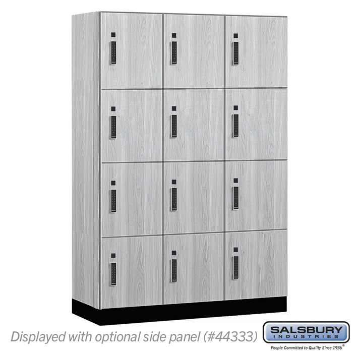 Salsbury 18" Wide Premier Wood Locker - Four Tier - 3 Wide - 6 Feet High - 18" Deep - Silver Teak - Electronic Locks - Sweatfully