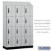 Salsbury 18" Wide Premier Wood Locker - Four Tier - 3 Wide - 6 Feet High - 18" Deep - Silver Teak - Electronic Locks - Sweatfully
