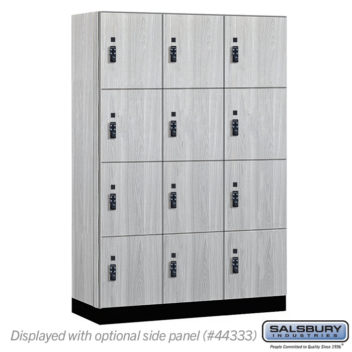 Salsbury 18" Wide Premier Wood Locker - Four Tier - 3 Wide - 6 Feet High - 18" Deep - Silver Teak - Resettable Combination Locks - Sweatfully