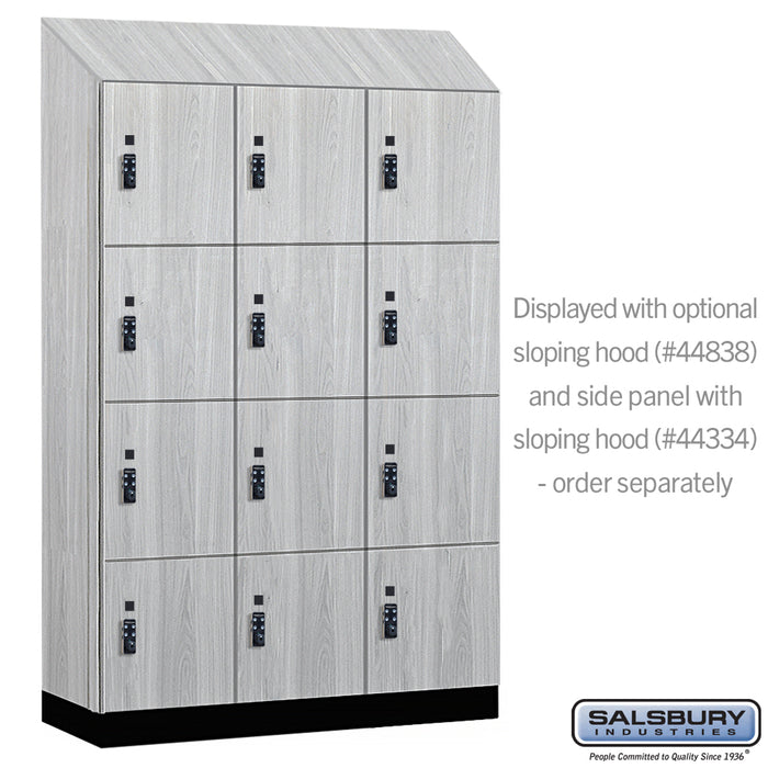 Salsbury 18" Wide Premier Wood Locker - Four Tier - 3 Wide - 6 Feet High - 18" Deep - Silver Teak - Resettable Combination Locks - Sweatfully