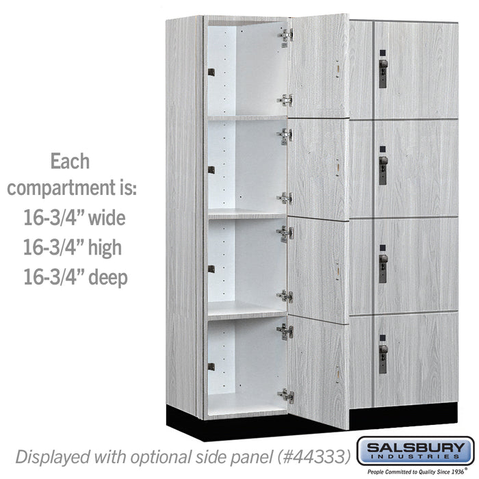 Salsbury 18" Wide Premier Wood Locker - Four Tier - 3 Wide - 6 Feet High - 18" Deep - Silver Teak - Hasps - Sweatfully