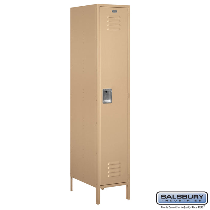 Salsbury 18" Wide Single Tier Standard Metal Locker - 1 Wide - 6 Feet High - 21 Inches Deep - Tan - Unassembled - Sweatfully