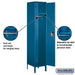 Salsbury 18" Wide Single Tier Standard Metal Locker - 1 Wide - 6 Feet High - 18 Inches Deep - Blue - Assembled - Sweatfully