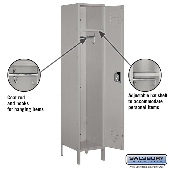 Salsbury 18" Wide Single Tier Standard Metal Locker - 1 Wide - 6 Feet High - 18 Inches Deep - Gray - Unassembled - Sweatfully