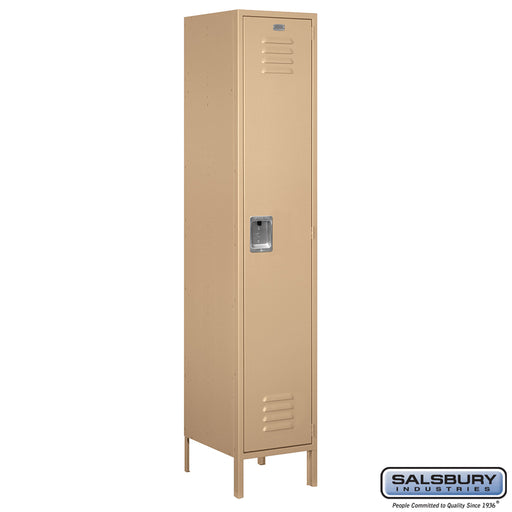 Salsbury 18" Wide Single Tier Standard Metal Locker - 1 Wide - 6 Feet High - 18 Inches Deep - Tan - Assembled - Sweatfully