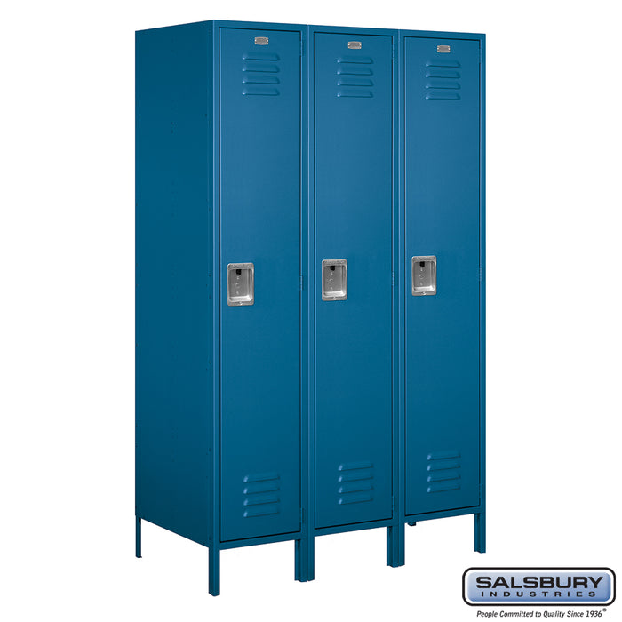 Salsbury 18" Wide Single Tier Standard Metal Locker - 3 Wide - 6 Feet High - 21 Inches Deep - Blue - Assembled - Sweatfully