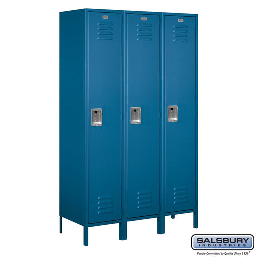 Salsbury 18" Wide Single Tier Standard Metal Locker - 3 Wide - 6 Feet High - 18 Inches Deep - Blue - Unassembled - Sweatfully