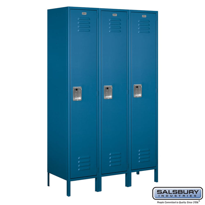 Salsbury 18" Wide Single Tier Standard Metal Locker - 3 Wide - 6 Feet High - 18 Inches Deep - Blue - Unassembled - Sweatfully