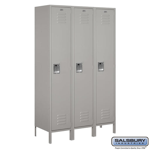 Salsbury 18" Wide Single Tier Standard Metal Locker - 3 Wide - 6 Feet High - 18 Inches Deep - Gray - Unassembled - Sweatfully