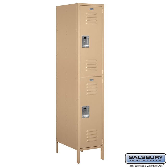 Salsbury 18" Wide Double Tier Standard Metal Locker - 1 Wide - 6 Feet High - 21 Inches Deep - Tan - Assembled - Sweatfully